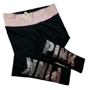 Victoria's Secret Yoga Leggings Pants Ombre PINK Sequins Mid-Rise Women Sz M NWT